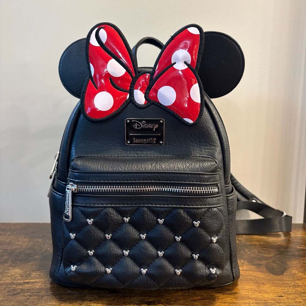 Loungefly Disney Minnie Mouse Black Quilted Mini Backpack Polka Dot Bow
